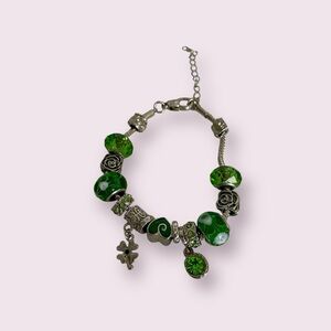 Bracelet, Pandora Da Vinci Bead Bracelet, 14 Green and Silver Beads & Ch…
